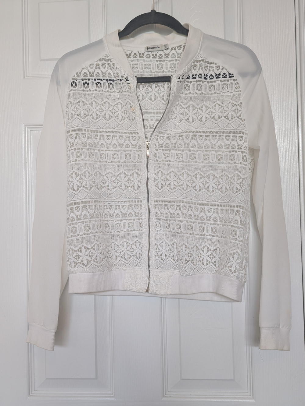 White Lace Front Bomber Jacket - Women